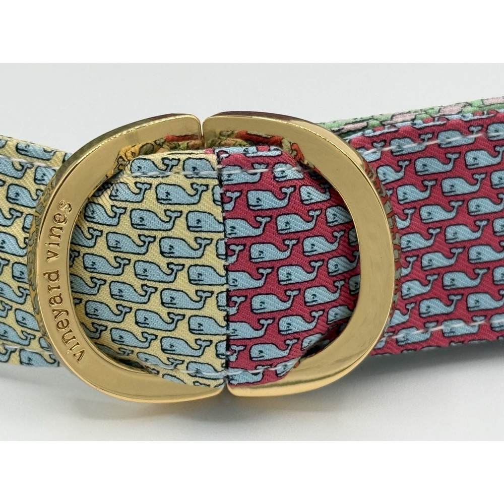 Vineyard Vines Martha's Vineyard Whale Patchwork Belt Gold D Ring Buckle Sz S 36